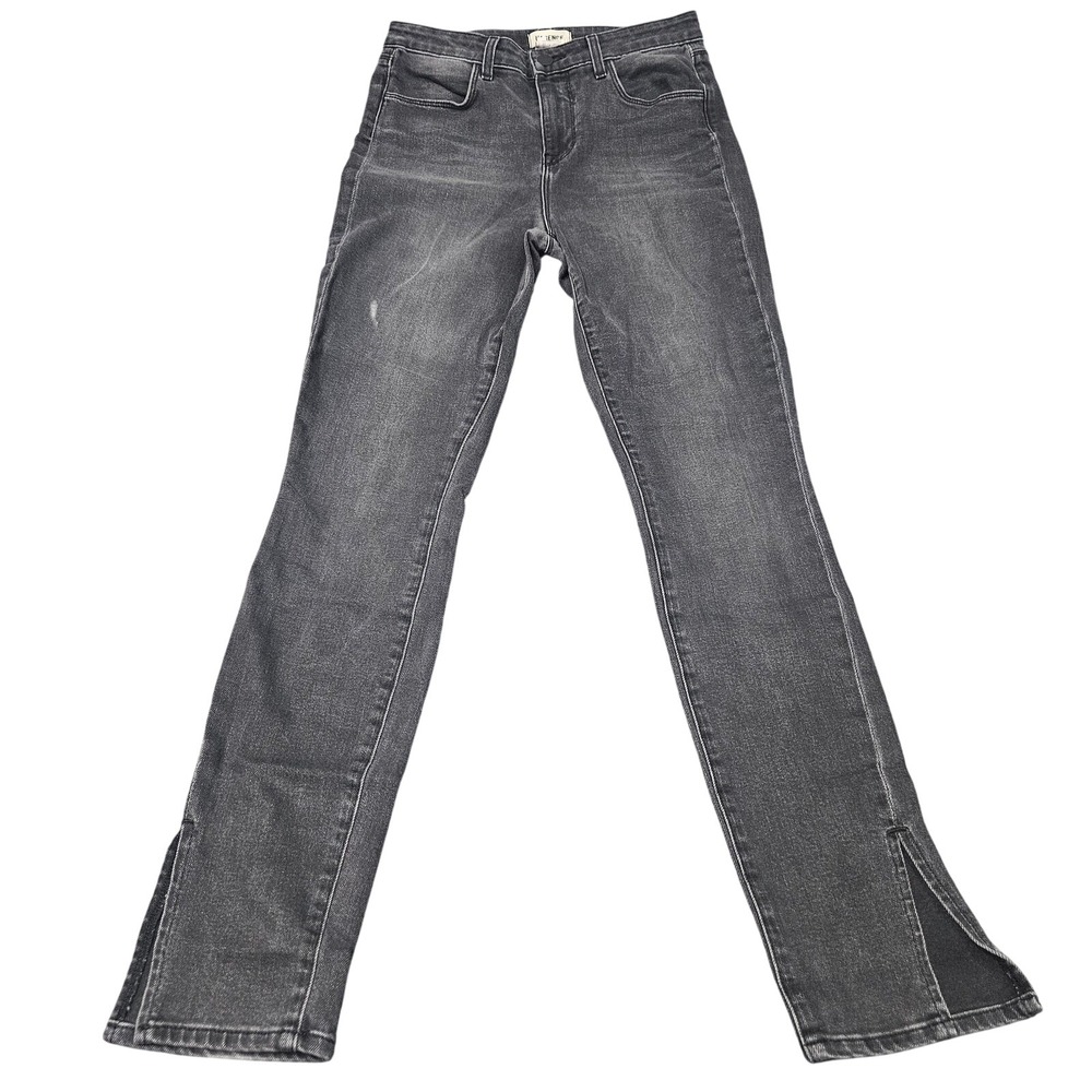 L'AGENCE Josie Skinny Jeans Womens 26 Shadow Black High Rise Split Hem Denim
